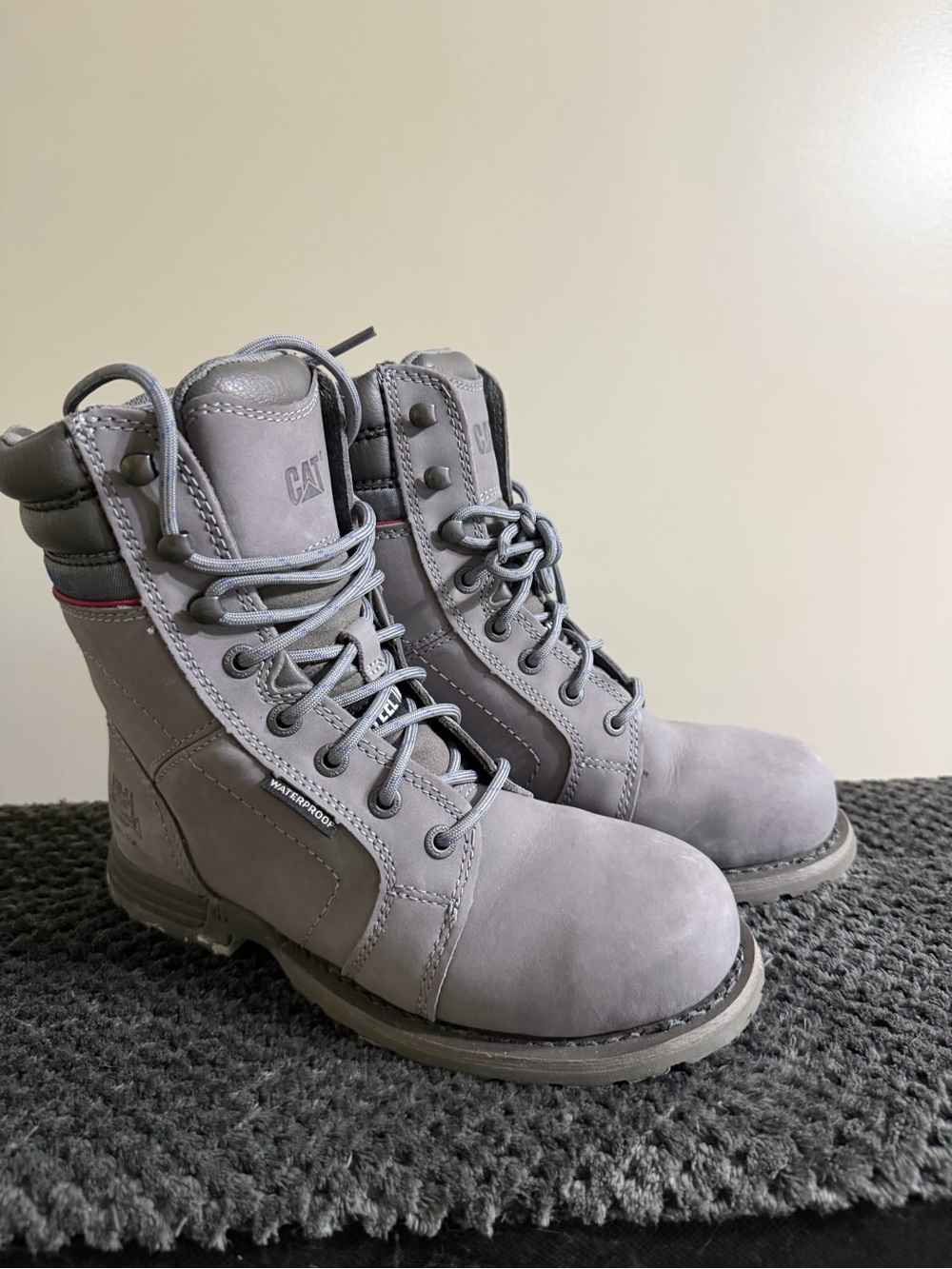 CAT Gray Waterproof Steel Toe Lace-Up Work Boots